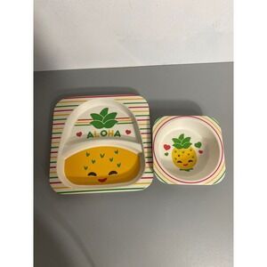 Island Heritage Bamboo Aloha Pineapple Divided Plate and‎ Bowl Set Kids